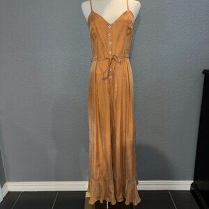 Anthropologie SANCIA The Label LIA JUMPSUIT in Buckwheat- Ruffle Leg -EUC - XS